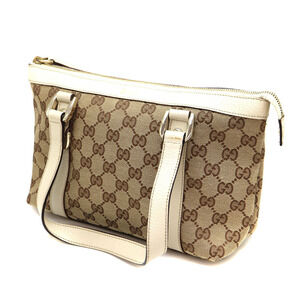 GUCCI Handbag Canvas Leather Brown Beige